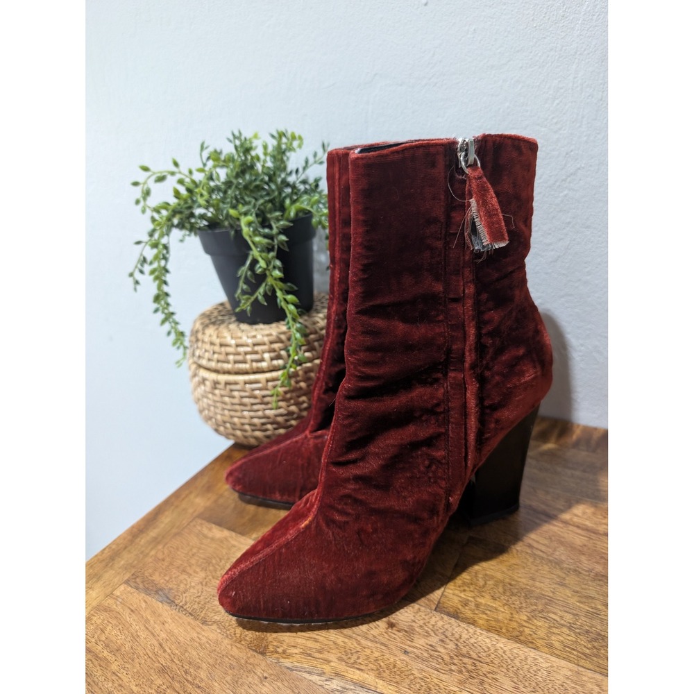 ZARA VELVET ANKLE‎ HIGH HEEL WOMEN'S BURGUNDY BOOT size 38/7.5
